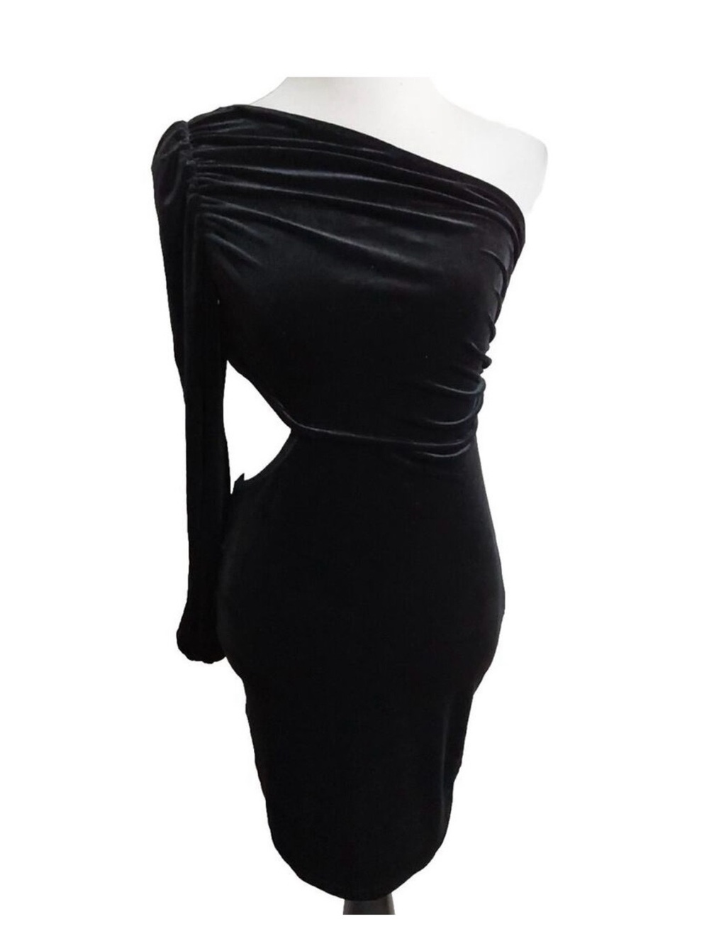 Black One-Shoulder Ruched Cocktail Dress